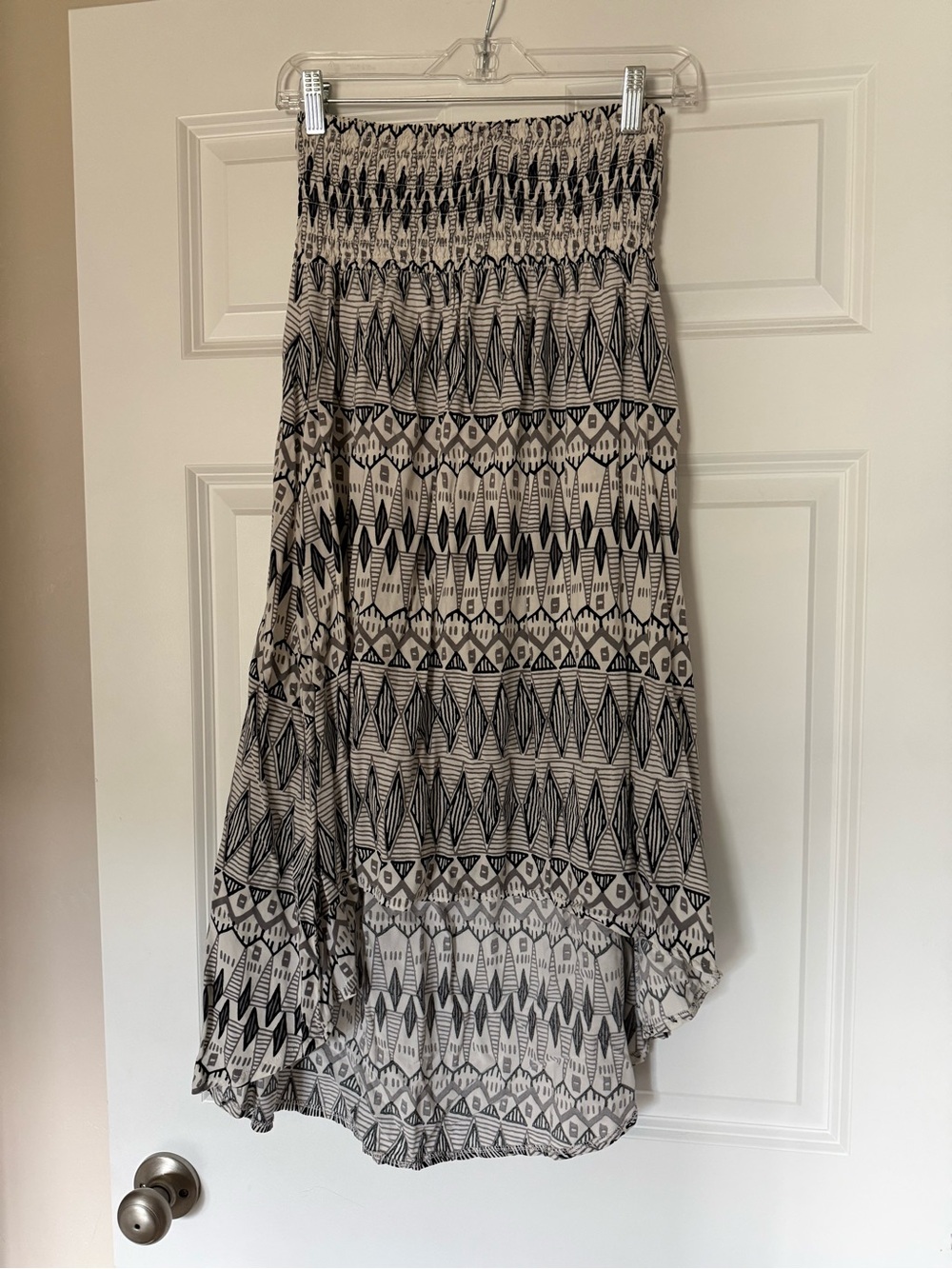 Kirra Black and Cream Smocked High-Low Maxi Skirt